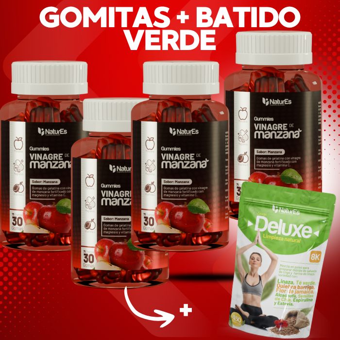 4 GOMITAS DE VINAGRE DE MANZANA + BATIDO VERDE